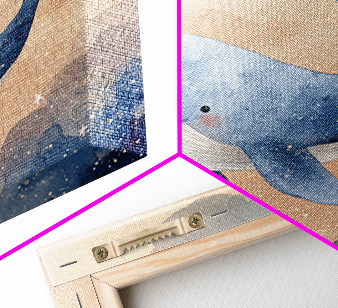 Whale and Tiny Stars Framed Canvas Print, Nursery Art, Home Decor, Nursery Decor, Fine Art, Nursery, Contemporary Art, NUR-1x1-32