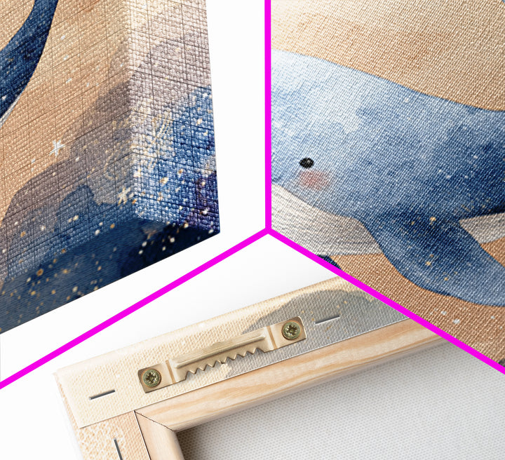 Whale and Tiny Stars Framed Canvas Print, Nursery Art, Home Decor, Nursery Decor, Fine Art, Nursery, Contemporary Art, NUR-1x1-32