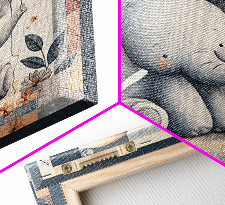 Sleepy Baby Elephant Holding a Tiny Balloon Canvas Print, Nursery Art, Neutral Decor, Nursery Decor, Fine Art, Nursery, NUR-1x1-49