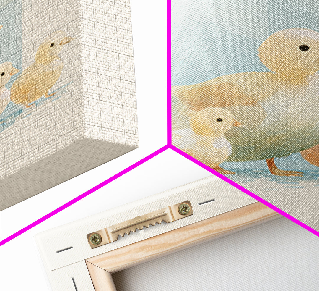 Ducklings Following a Mother Duck Framed Canvas Print, Nursery Art, Dinosaur Wall Art, Nursery Decor, Fine Art, Nursery, NUR-1x1-62