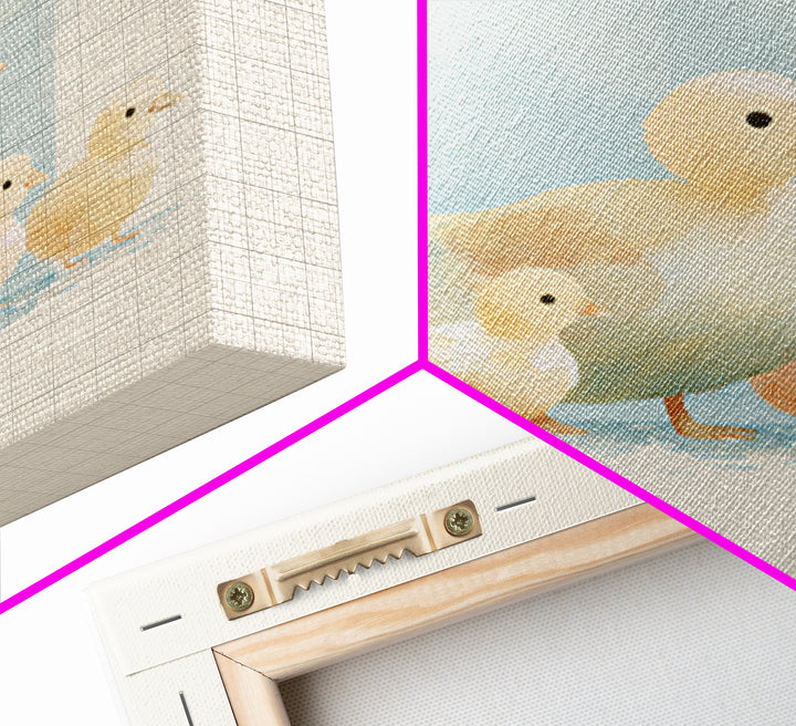 Ducklings Following a Mother Duck Framed Canvas Print, Nursery Art, Dinosaur Wall Art, Nursery Decor, Fine Art, Nursery, NUR-1x1-62