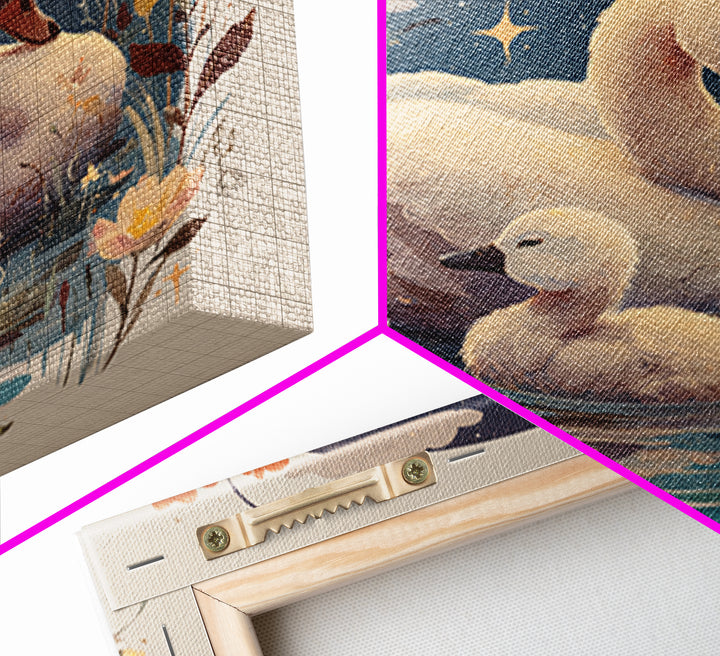Swan and Cygnet Framed Canvas Print, Nursery Art, Digital Download Art, Nursery Decor, Fine Art, Nursery, Whimsical Wall Art, NUR-1x1-64