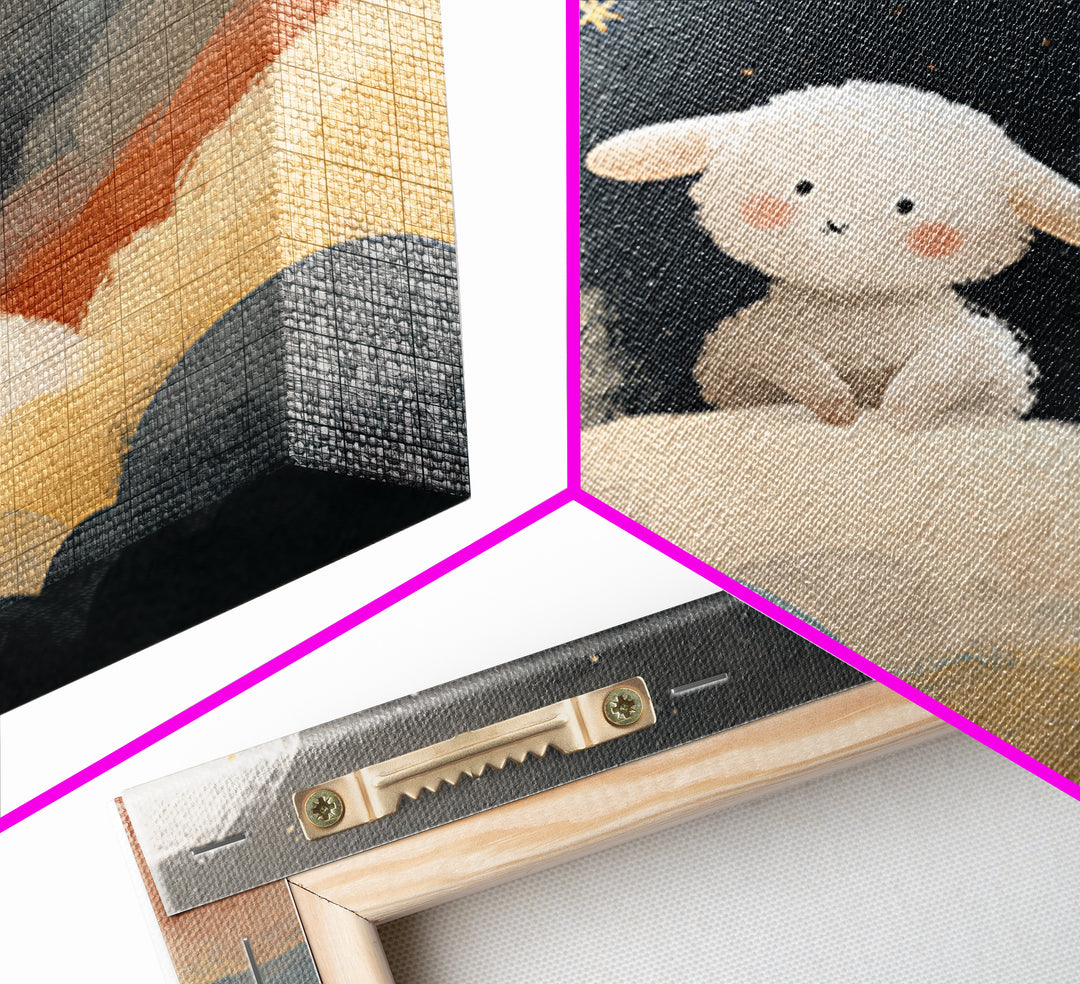 Little Lamb under a Starry Sky Framed Canvas Print, Nursery Art, Home Decor, Nursery Decor, Fine Art, Nursery, Contemporary Art, NUR-1x1-67