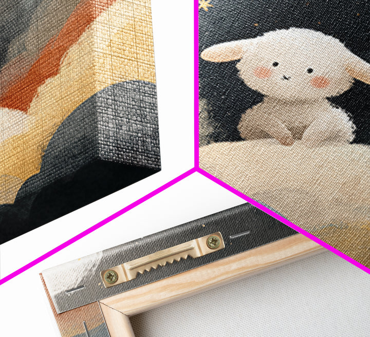 Little Lamb under a Starry Sky Framed Canvas Print, Nursery Art, Home Decor, Nursery Decor, Fine Art, Nursery, Contemporary Art, NUR-1x1-67