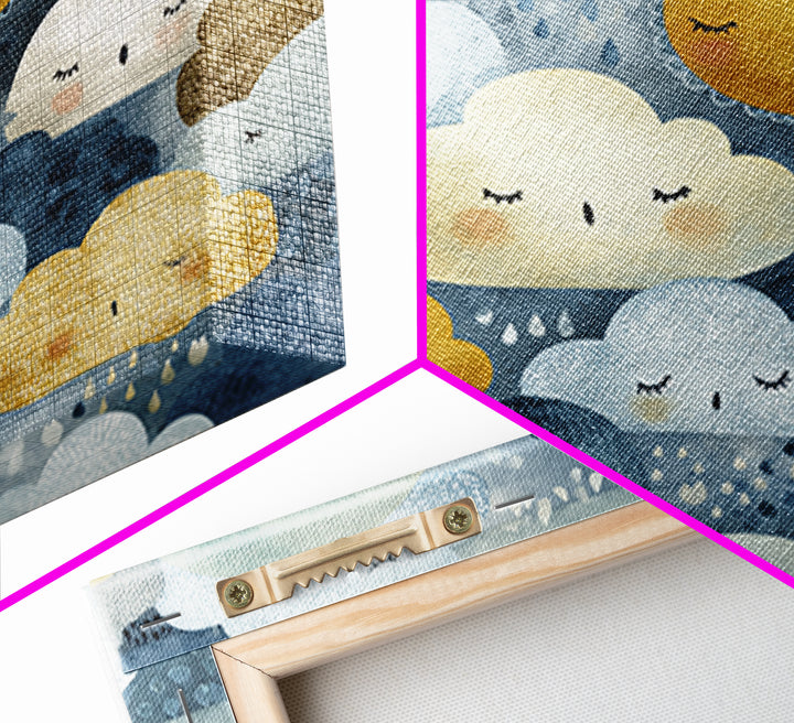 Clouds and Raindrops Framed Canvas Print, Nursery Art, Playroom Wall Art, Nursery Decor, Fine Art, Nursery, Statement Artwork, NUR-1x1-70
