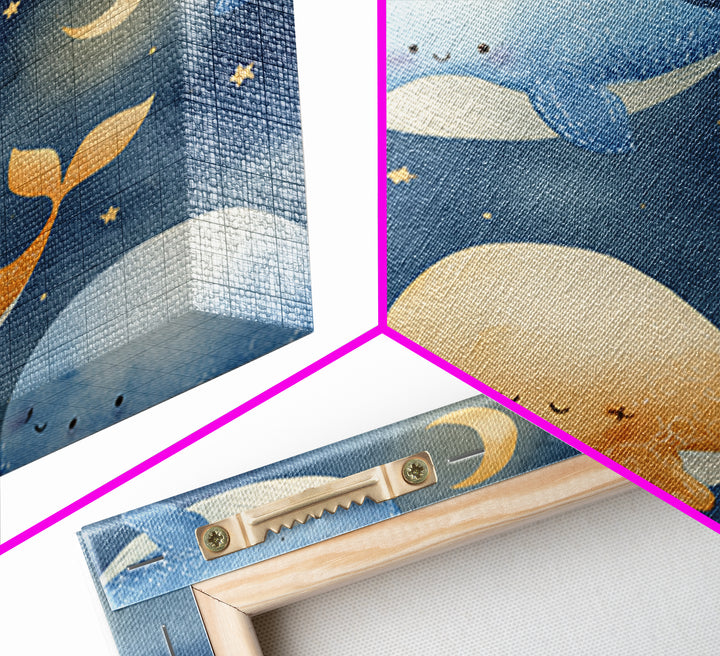 Whale and Tiny Stars Framed Canvas Print, Nursery Art, Neutral Decor, Nursery Decor, Fine Art, Nursery, Wall Decor, Art Print, NUR-1x1-80