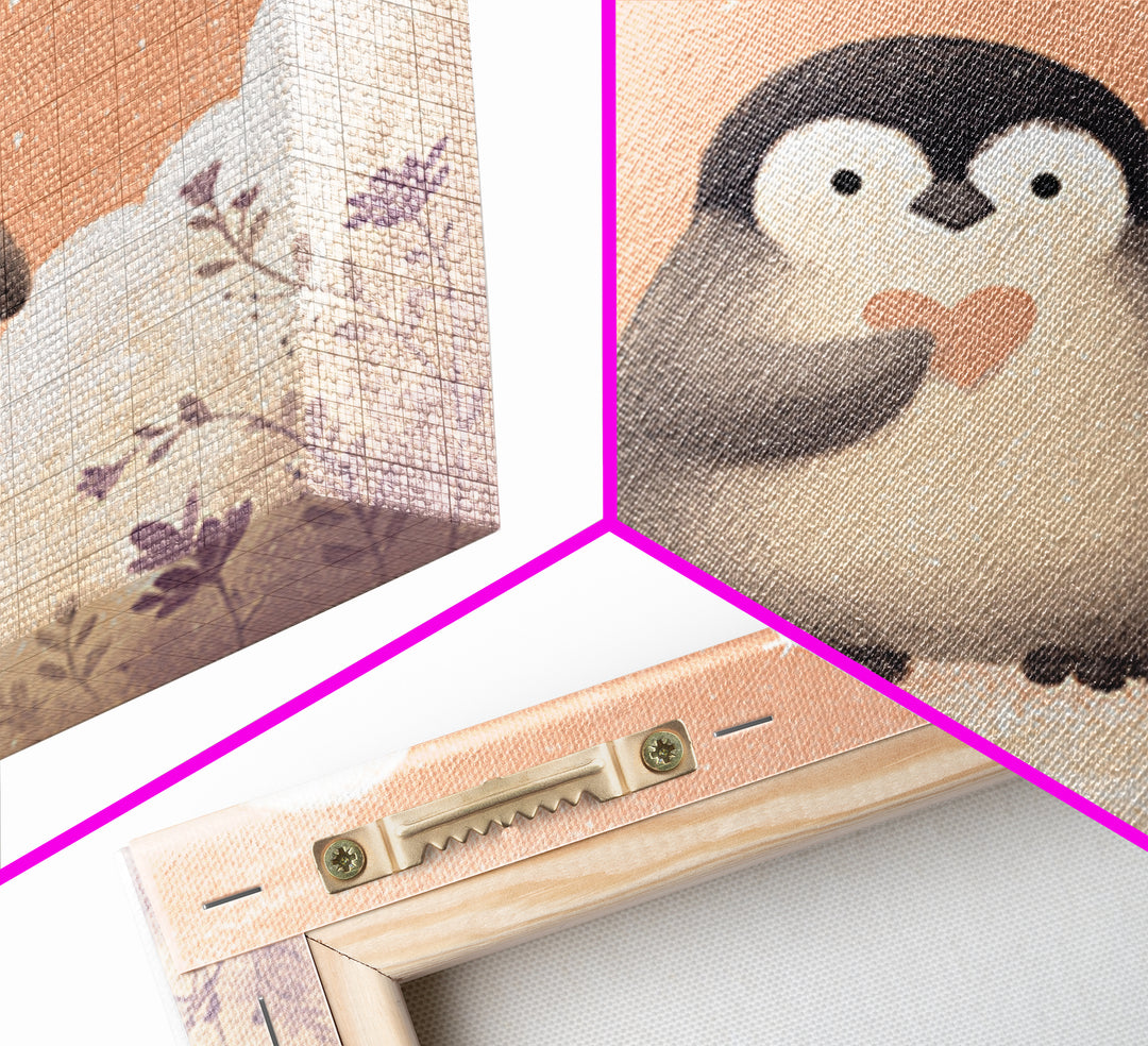 Penguin Holding a Little Heart Shape Canvas Print, Nursery Art, Gallery Decor, Nursery Decor, Fine Art, Nursery, Wall Art, NUR-1x1-82