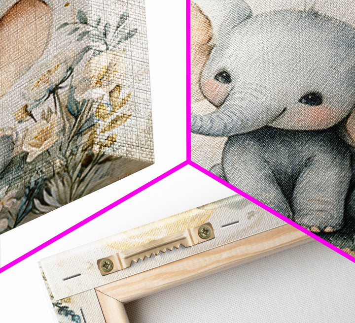 Sleepy Baby Elephant Holding a Tiny Balloon Canvas Print, Nursery Art, Wall Art, Nursery Decor, Oil Painting, Nursery, NUR-1x1-97