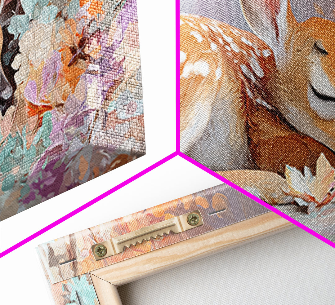 Deer Fawn Sleeping Framed Canvas Print, Nursery Art, Kids Room Wall Art, Nursery Decor, Fine Art, Nursery, Luxury Decor, NUR-2x1-19