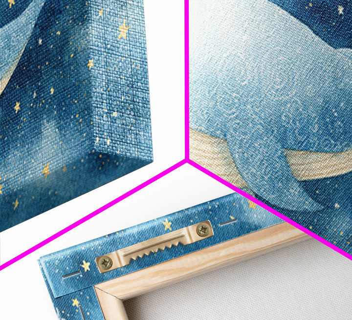 Whale and Tiny Stars Framed Canvas Print, Nursery Art, Minimalist Decor, Nursery Decor, Fine Art, Nursery, Nursery Wall Decor, NUR-2x1-28