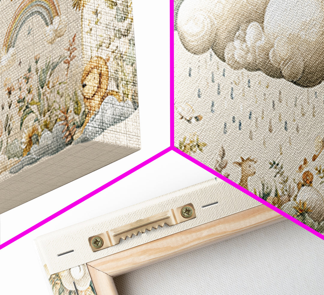 Clouds and Raindrops Framed Canvas Print, Nursery Art, Fine Art Print, Nursery Decor, Fine Art, Nursery, Digital Art, NUR-2x1-42
