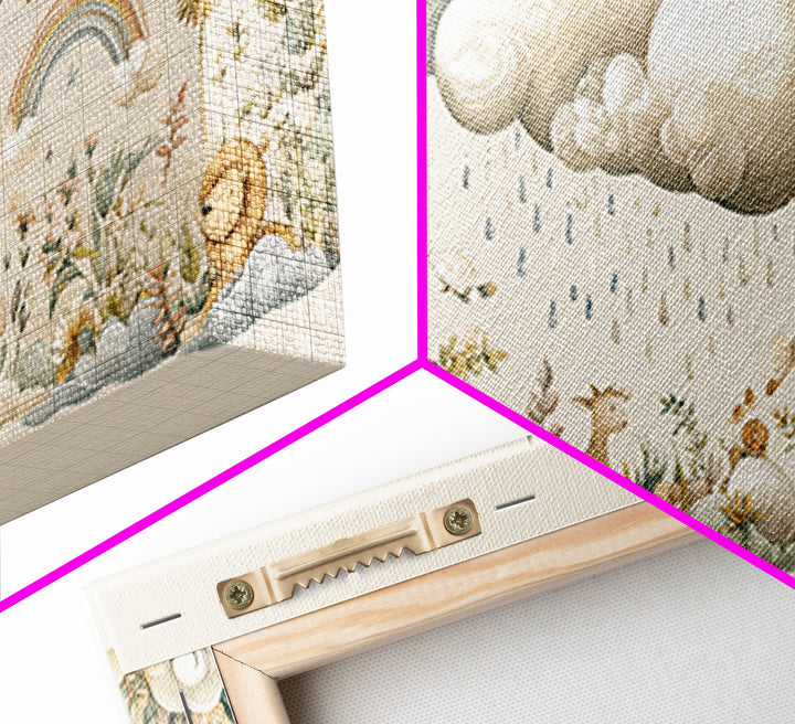 Clouds and Raindrops Framed Canvas Print, Nursery Art, Fine Art Print, Nursery Decor, Fine Art, Nursery, Digital Art, NUR-2x1-42