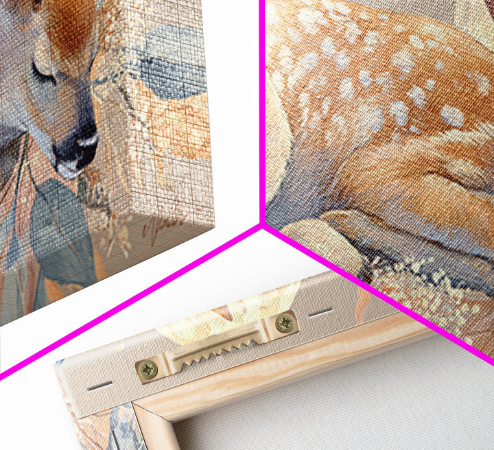 Deer Fawn Sleeping Framed Canvas Print, Nursery Art, Wall Hangings, Nursery Decor, Fine Art, Nursery, Digital Download Art, NUR-2x1-43