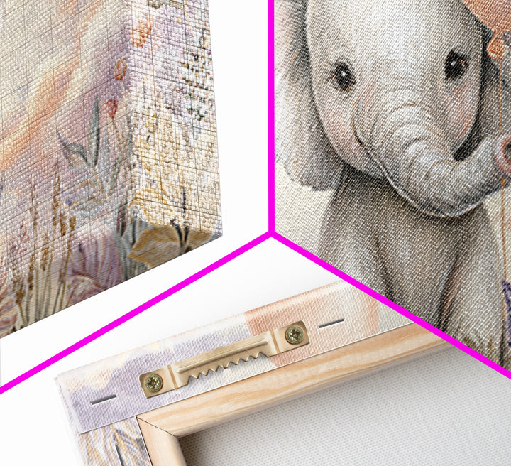 Sleepy Baby Elephant Holding a Tiny Balloon Framed Canvas Print, Nursery Art, Nursery Decor, Fine Art, Nursery, Kids Wall Art, NUR-2x1-45