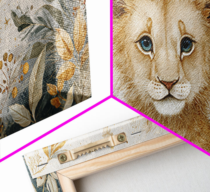 Lion Cub with Soft Golden Mane Framed Canvas Print, Nursery Art, Nursery Decor, Watercolor Art, Nursery 105, Wall Art Set of, NUR-2x1-5