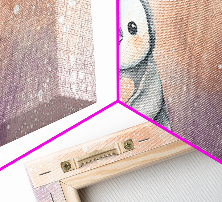 Penguin Holding a Little Heart Shape Canvas Print, Nursery Art, Contemporary Art, Nursery Decor, Abstract Art, Nursery, NUR-2x1-54