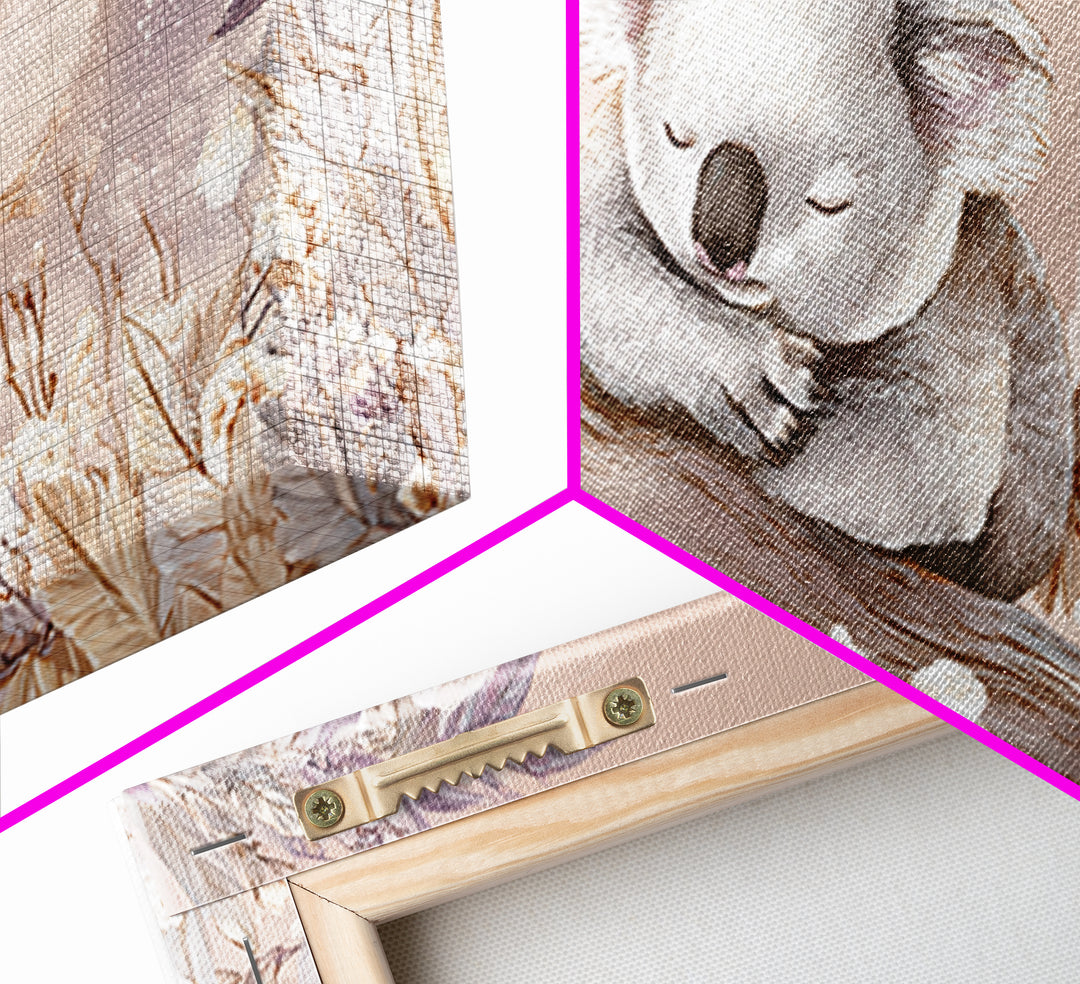 Sleeping Koala on Eucalyptus Branch Canvas Print, Nursery Art, Digital Art, Nursery Decor, Watercolor Art, Nursery, NUR-2x1-57