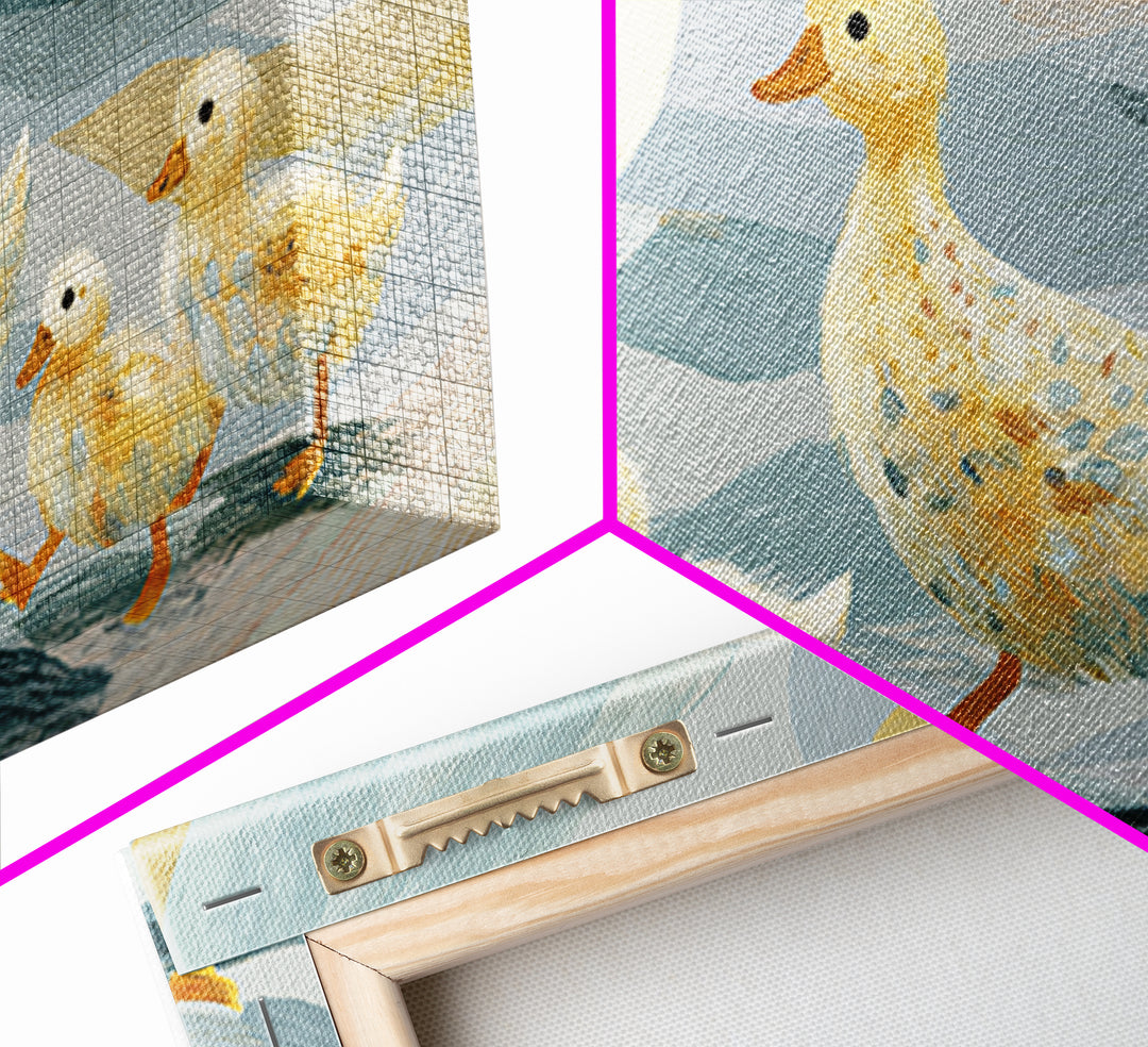 Ducklings Following a Mother Duck Canvas Print, Nursery Art, Wall Art, Nursery Decor, Oil Painting, Nursery, Nursery Prints, NUR-2x1-58