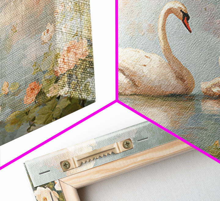 Swan and Cygnet Framed Canvas Print, Nursery Art, Nursery Decor, Oil Painting, Nursery, Kids Wall Art, Woodland Nursery, NUR-2x1-60