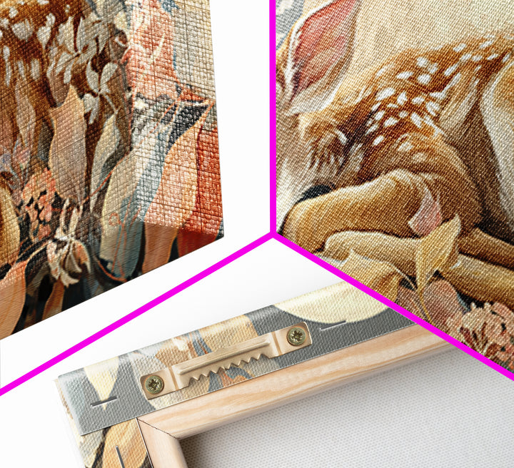 Deer Fawn Sleeping Framed Canvas Print, Nursery Art, Kids Room Art, Nursery Decor, Fine Art, Nursery, Textured Painting, NUR-2x1-67