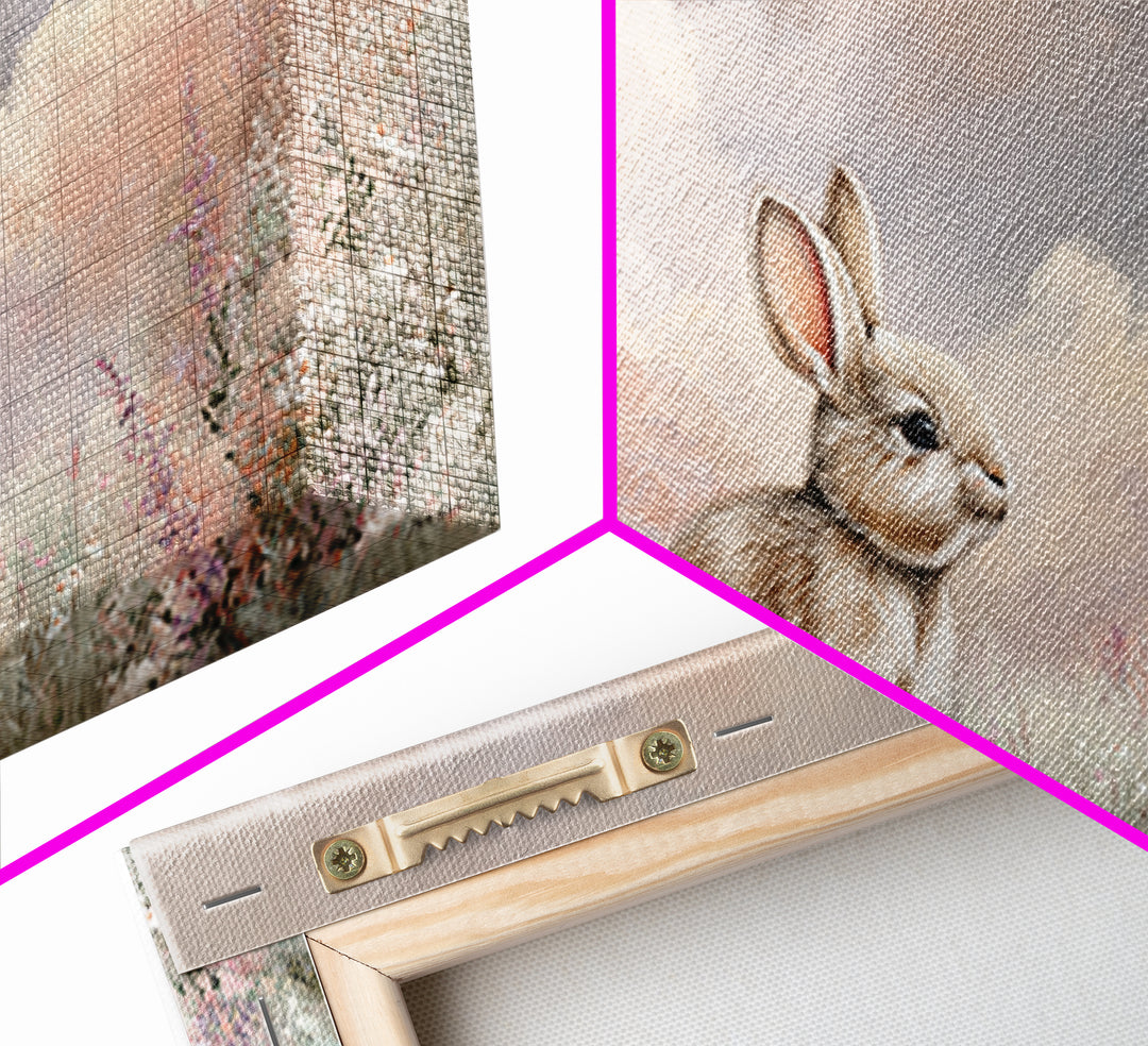 Soft Bunny in a Wildflower Meadow Canvas Print, Nursery Art, Nursery Wall Art, Nursery Decor, Watercolor Art, Nursery, NUR-2x1-73