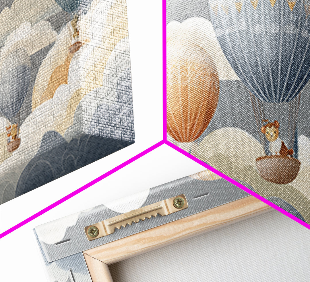 Floating Hot Air Balloon Framed Canvas Print, Nursery Art, Butterfly Wall Art, Nursery Decor, Nursery, Woodland Nursery Art, NUR-2x1-80