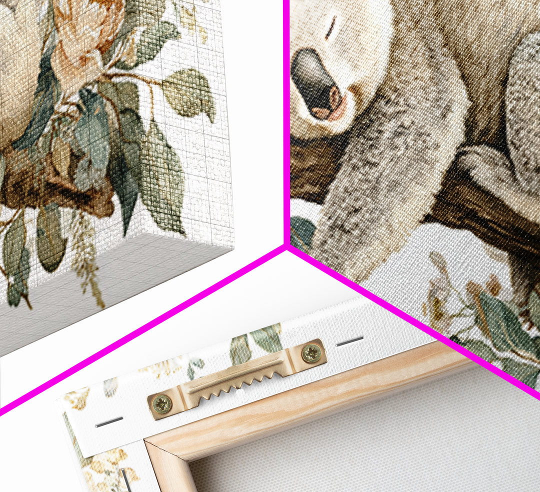 Sleeping Koala on Eucalyptus Branch Framed Canvas Print, Nursery Art, Nursery, Nursery Decor, Nursery, Playroom Wall Decor, NUR-2x1-81