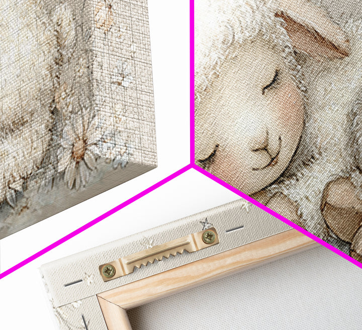 Little Lamb under a Starry Sky Framed Canvas Print, Nursery Art, Playroom Wall Decor, Nursery Decor, Fine Art, Nursery, NUR-2x1-87