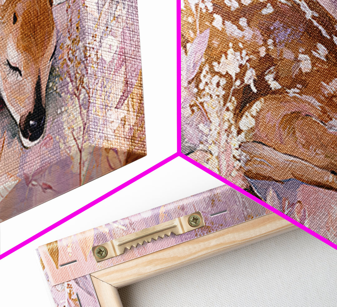 Deer Fawn Sleeping Framed Canvas Print, Nursery Art, Nursery Wall Art, Nursery Decor, Fine Art, Nursery, Woodland Nursery, NUR-2x1-91
