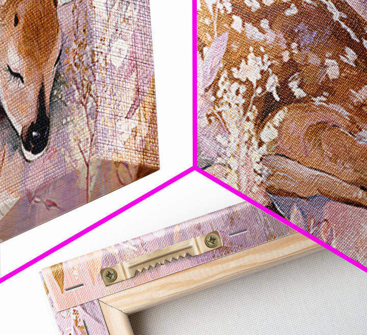 Deer Fawn Sleeping Framed Canvas Print, Nursery Art, Nursery Wall Art, Nursery Decor, Fine Art, Nursery, Woodland Nursery, NUR-2x1-91