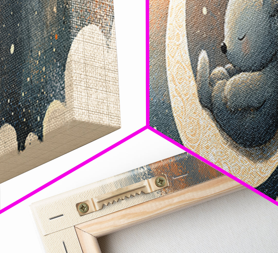 Baby Bear Floating on a Crescent Moon Canvas Print, Nursery Art, Girl Nursery Decor, Nursery Decor, Fine Art, Nursery, NUR-3x1-46