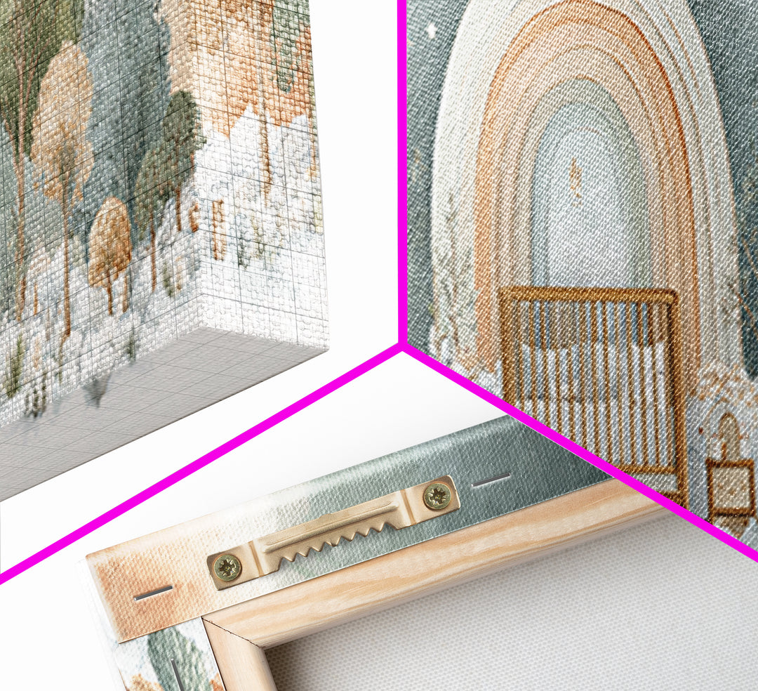 Rainbow Arch with Muted Nursery Colors Framed Canvas Print, Nursery Art, Digital Art, Nursery Decor, Oil Painting, Nursery, NUR-3x1-47