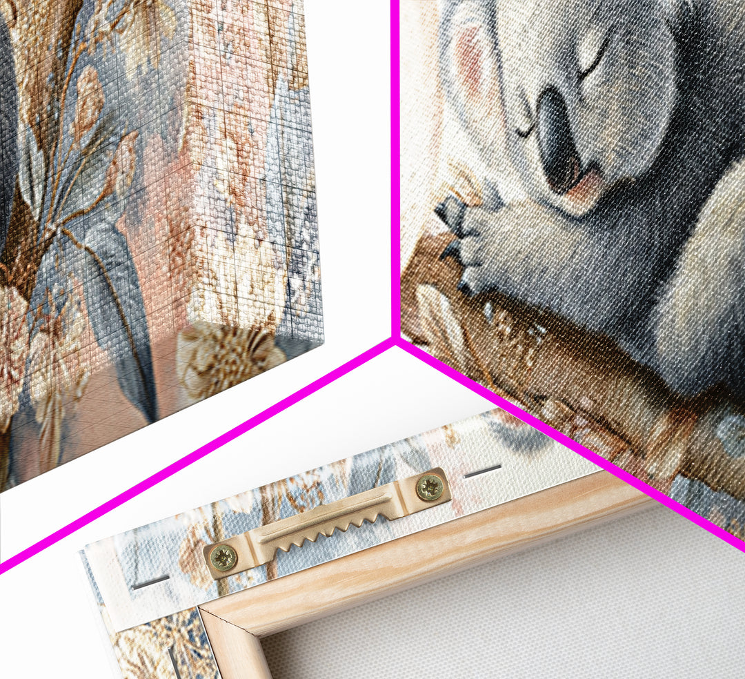Sleeping Koala on Eucalyptus Branch Framed Canvas Print, Nursery Art, Watercolor Print, Nursery Decor, Oil Painting, Nursery, NUR-3x1-53