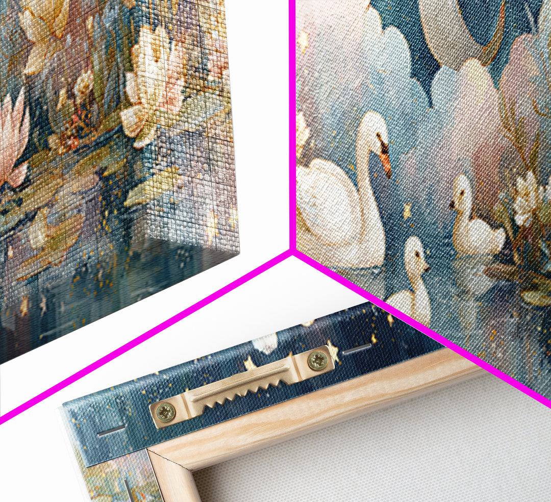Swan and Cygnet Framed Canvas Print, Nursery Art, Textured Painting, Nursery Decor, Fine Art, Nursery, Wall Art Print, NUR-3x1-56