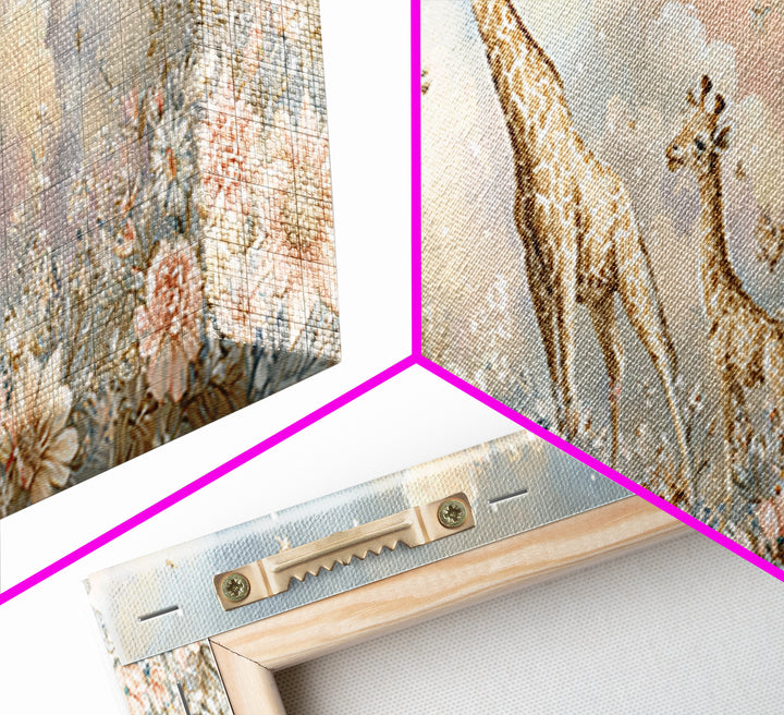 Gentle Giraffe with Pastel Flowers Canvas Print, Nursery Art, Wall Art Set of 3, Nursery Decor, Watercolor Art, Nursery, NUR-3x1-66