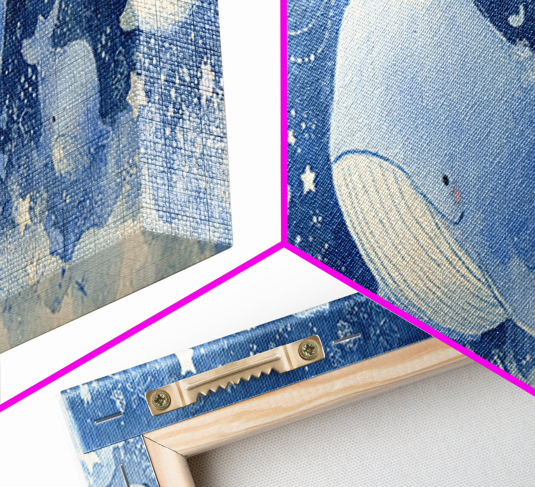 Whale and Tiny Stars Framed Canvas Print, Nursery Art, Wall Art, Nursery Decor, Nursery, Nursery Prints, Playroom Decor, NUR-3x1-72