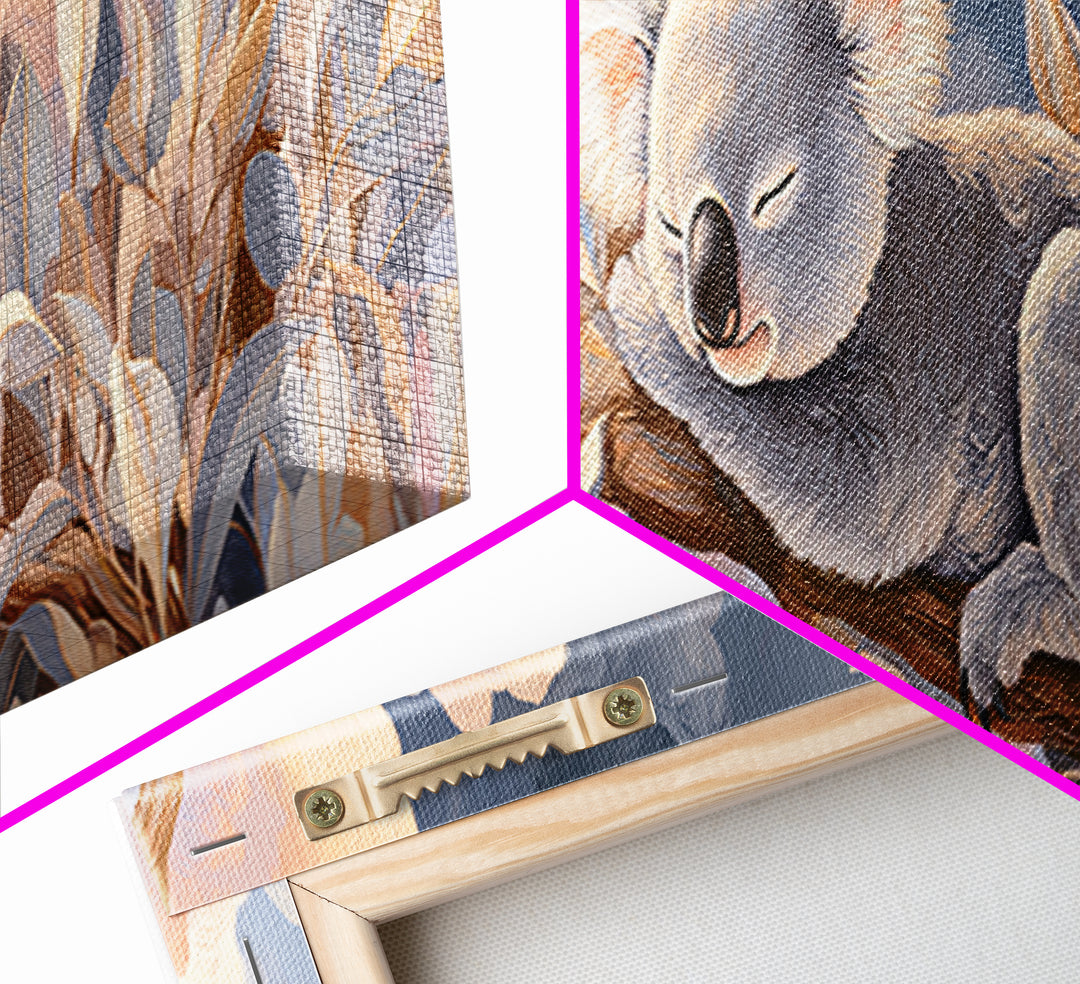 Sleeping Koala on Eucalyptus Branch Framed Canvas Print, Nursery Art, Watercolor Print, Nursery Decor, Oil Painting, Nursery, NUR-3x1-77