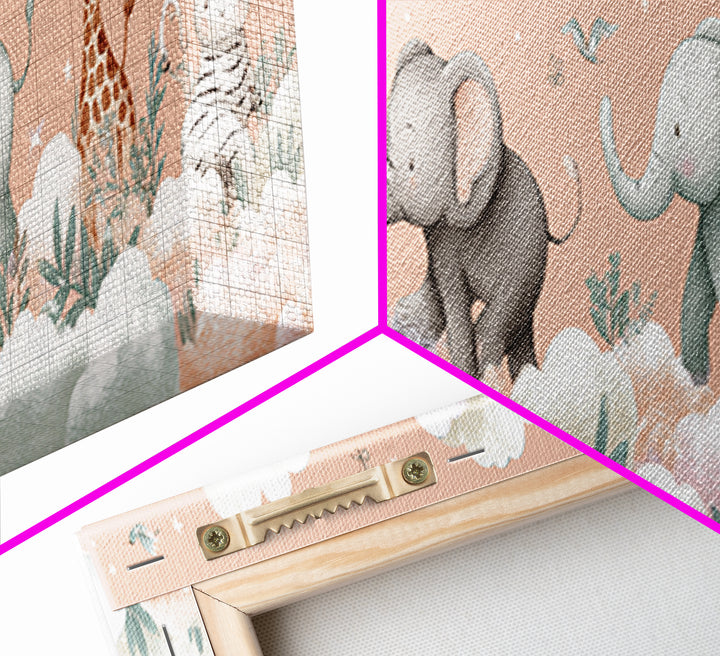 Pastel Jungle Animals Framed Canvas Print, Nursery Art, Nursery Prints, Nursery Decor, Fine Art, Nursery, Kids Wall Decor, NUR-3x1-82