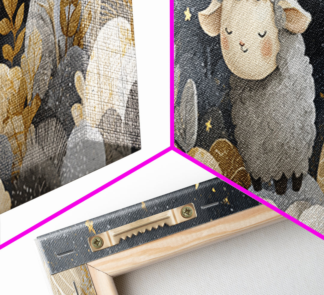 Little Lamb under a Starry Sky Canvas Print, Nursery Art, Nursery Decor, Fine Art, Nursery, Kids Wall Art, Woodland Nursery, NUR-3x1-83