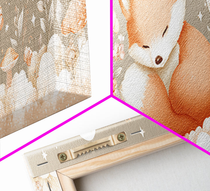 Woodland Fox Tucked Canvas Print, Nursery Art, Wall Hangings, Nursery Decor, Oil Painting, Nursery, Digital Download Art, NUR-3x1-92