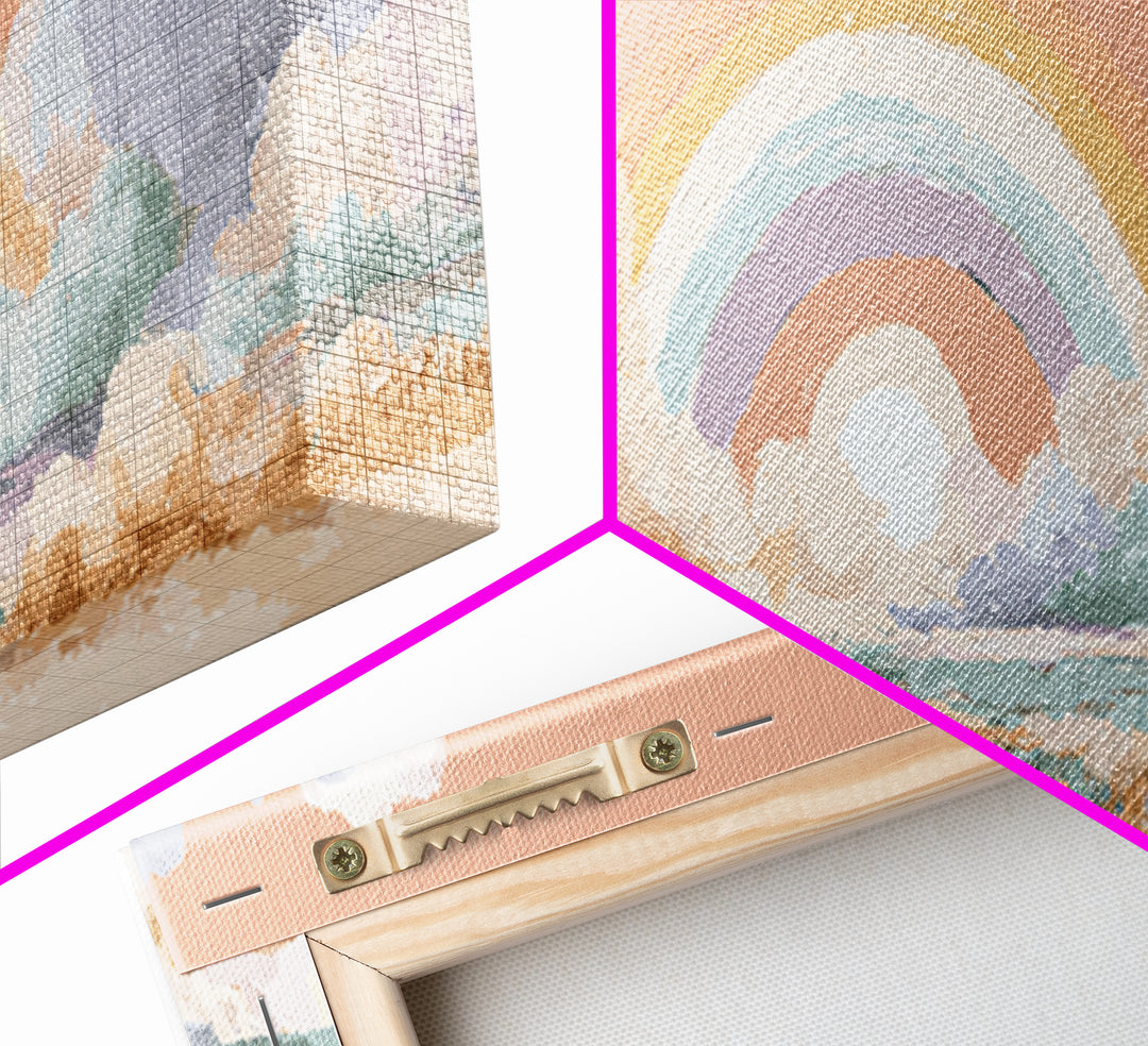 Rainbow Arch with Muted Nursery Colors Canvas Print, Nursery Art, Textured Painting, Nursery Decor, Oil Painting, Nursery, NUR-3x1-95