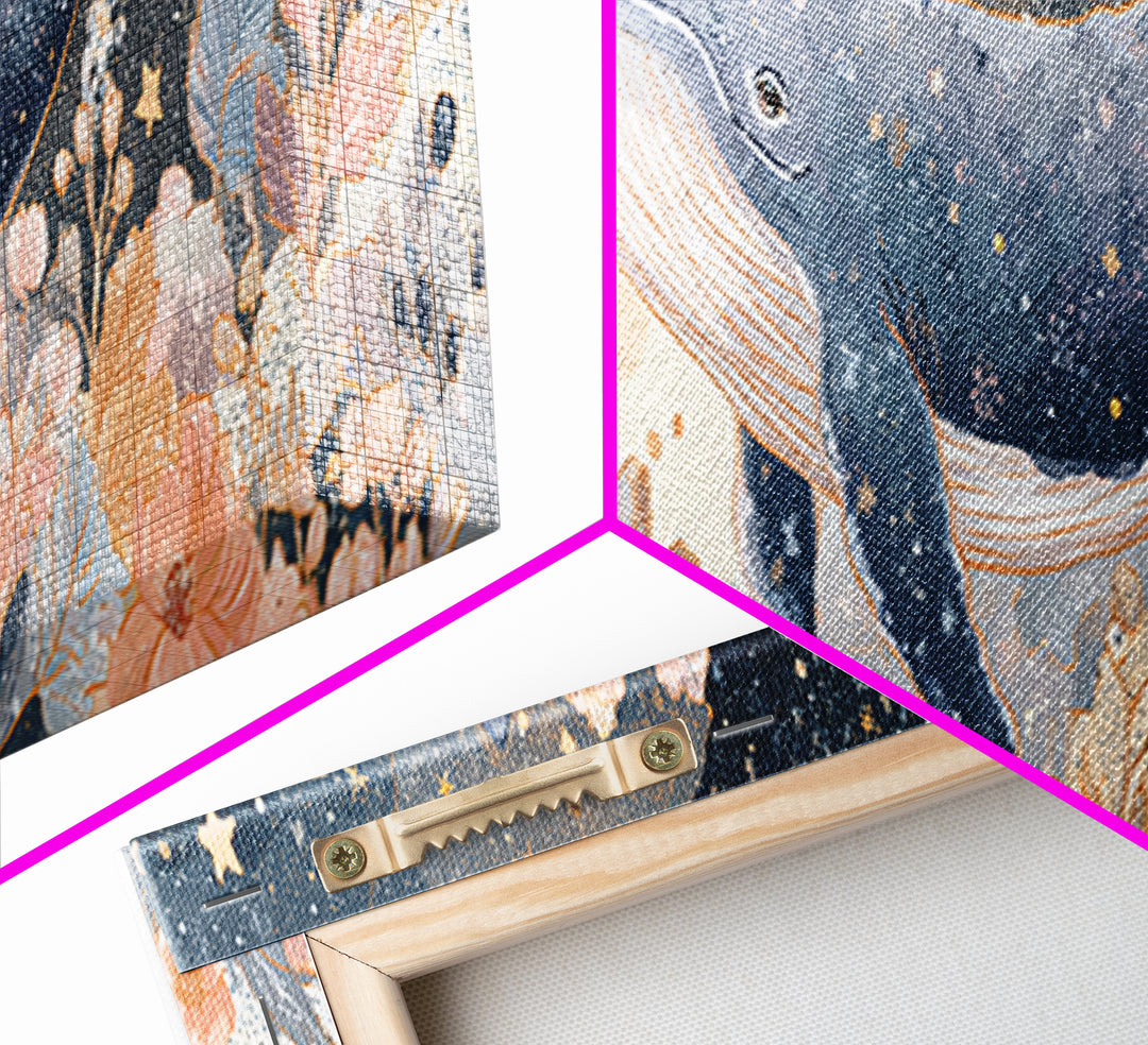 Whale and Tiny Stars Canvas Print, Nursery Art, Gallery Decor, Nursery Decor, Fine Art, Nursery, Wall Art, Wall Decor, NUR-3x1-96