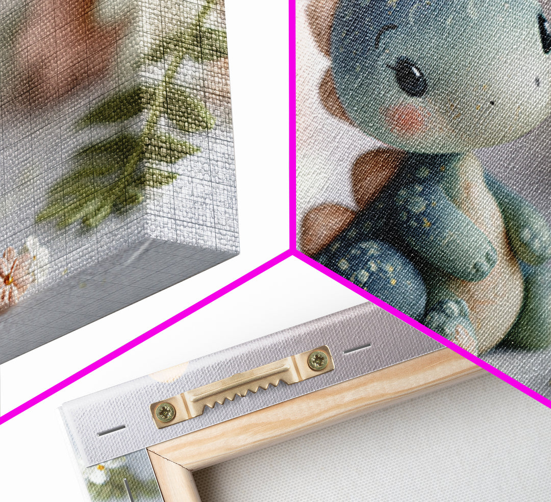 Tiny Dinosaur with Friendly Expression Framed Canvas Print, Nursery Art, Playroom Wall Art, Nursery Decor, Fine Art, Nursery, NUR-3x2-19
