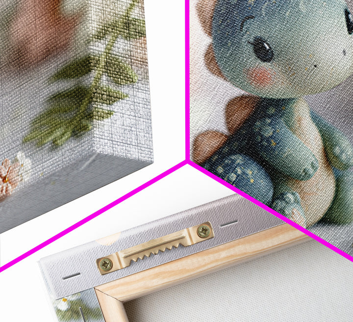 Tiny Dinosaur with Friendly Expression Framed Canvas Print, Nursery Art, Playroom Wall Art, Nursery Decor, Fine Art, Nursery, NUR-3x2-19