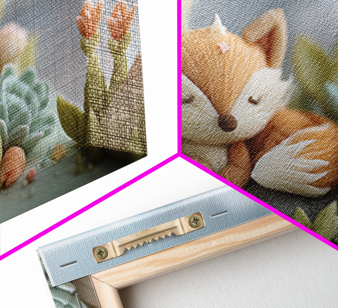 Woodland Fox Tucked Canvas Print, Nursery Art, Digital Download Art, Nursery Decor, Fine Art, Nursery, Whimsical Wall Art, NUR-3x2-32