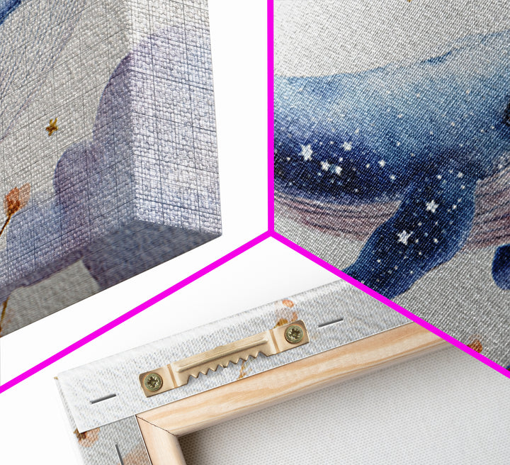 Whale and Tiny Stars Framed Canvas Print, Nursery Art, Kids Wall Art, Nursery Decor, Fine Art, Nursery, Gallery Decor, NUR-3x2-36