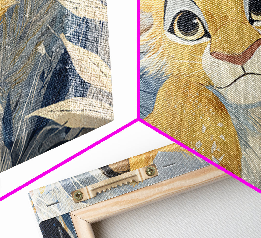 Lion Cub with Soft Golden Mane Canvas Print, Nursery Art, Playroom Wall Decor, Nursery Decor, Oil Painting, Nursery, NUR-3x2-37