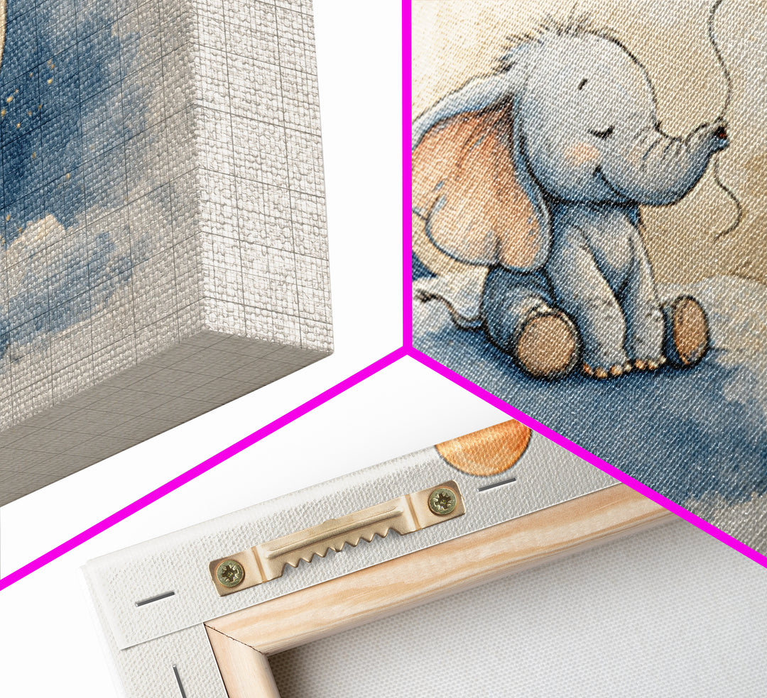 Sleepy Baby Elephant Holding a Tiny Balloon Canvas Print, Nursery Art, Kids Wall Decor, Nursery Decor, Fine Art, Nursery, NUR-3x2-53