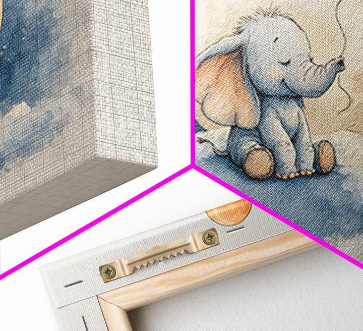 Sleepy Baby Elephant Holding a Tiny Balloon Canvas Print, Nursery Art, Kids Wall Decor, Nursery Decor, Fine Art, Nursery, NUR-3x2-53