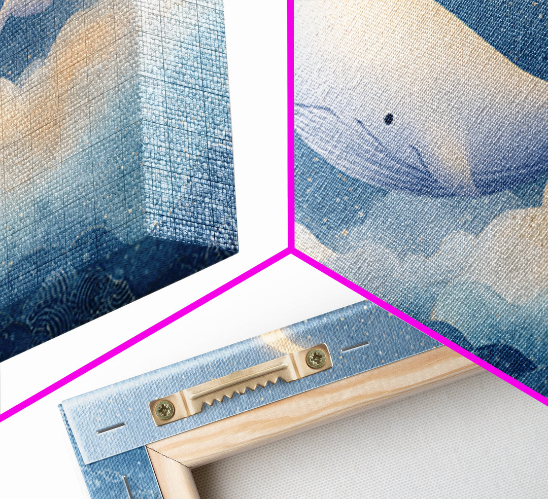 Whale and Tiny Stars Framed Canvas Print, Nursery Art, Whimsical Wall Art, Nursery Decor, Fine Art, Nursery, Minimalist Decor, NUR-3x2-60